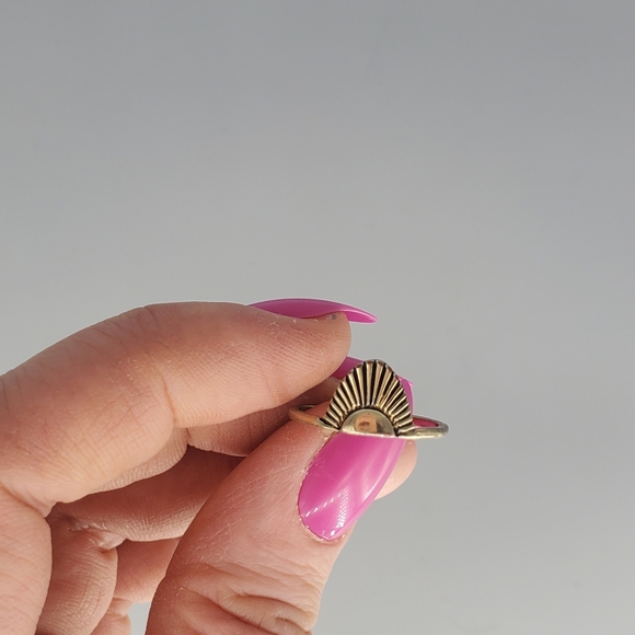 Goldtone Necklace, Red Studs and Half Oval Ring set, 3pc set - Picture 10 of 12